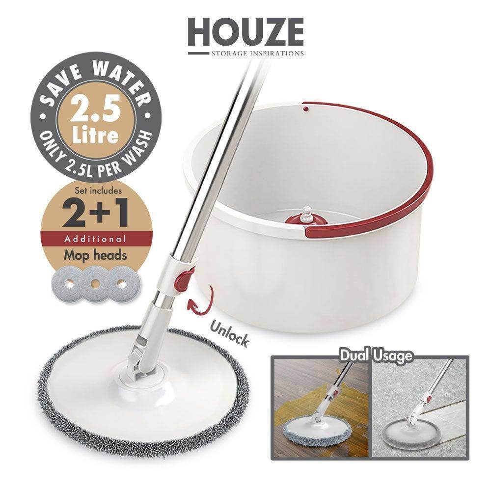 Spin Mop - Newest Compact Folding Mop Bucket System- Built in Bucket  Agitator- 2 Magic 360 Microfiber Replacement Head