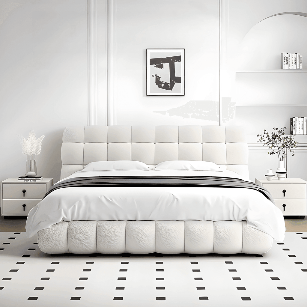 Bella Teddy Fabric Bed Frame | White Bouclé Bed | Esteller – Megafurniture
