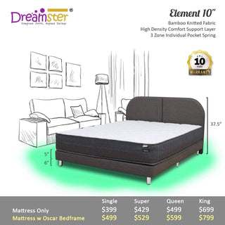 Dreamster Element Pocketed Spring Mattress + Bed Frame Singapore