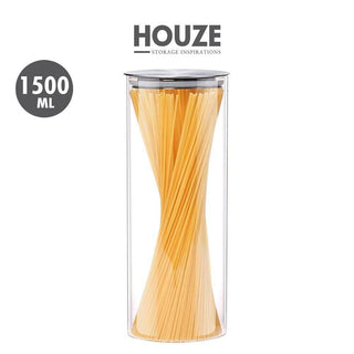 HOUZE - 1500ml Glass Storage Jar with Stainless Steel Sealed Lid (Dia: 9.5cm) Singapore