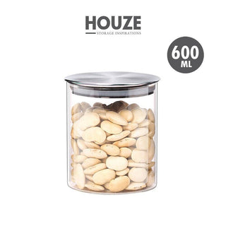 HOUZE - 600ml Glass Storage Jar with Stainless Steel Sealed Lid (Dia: 9.5cm) Singapore