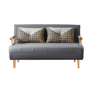 Lisette Leathaire Sofa Bed with Wooden Armrest in Dark Grey Singapore