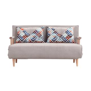 Lisette Leathaire Sofa Bed with Wooden Armrest in Light Grey Singapore