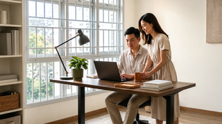 120cm desk in a Singapore home office with monitor, chair, and organised cable setup