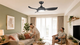 Bestar ceiling fan with light in a warm modern Singapore HDB living room styled for everyday comfort.