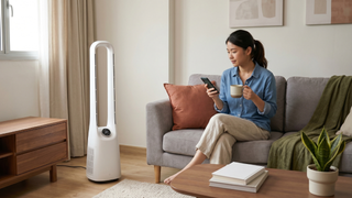 Bladeless standing fan in a Singapore home