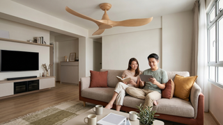 Corner ceiling fan installed in a Singapore home