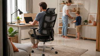 Clout office chair in a bright Singapore home office with a family-friendly work-from-home setup