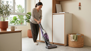 Cordless vacuum cleaner in a modern Singapore HDB living room with clean hard flooring