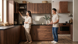 Corner kitchen cabinet in a Singapore HDB kitchen with practical storage access