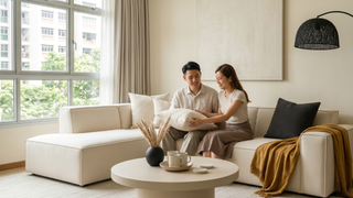 Corner sofa in a Singapore living room with practical layout planning