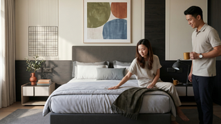 Cotton bedsheet on a neatly styled bed in a Singapore bedroom with soft natural light