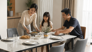 Folding dining table in a Singapore home dining area
