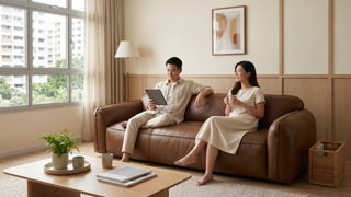 Full leather sofa in a Singapore living room