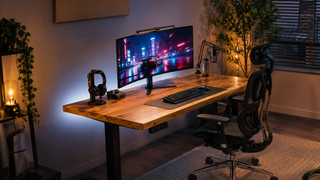 Gaming desk setup in a Singapore bedroom