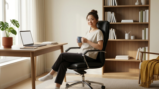 Genuine leather office chair in a Singapore home office with premium work-from-home setup