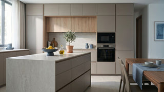 Modern Singapore kitchen with soft-close cabinets, built-in appliances and Häfele-style hardware for durable family storage.