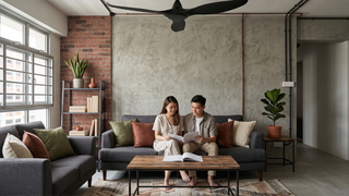 Industrial ceiling fan in a Singapore home living room