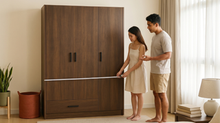 Jumbo HDB flat bedroom with wardrobe measuring tape and spacious storage planning setup