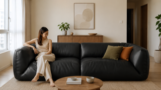 Leather sofa in a Singapore living room with cost considerations