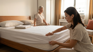 Mattress protector fitted on a bed in a Singapore bedroom