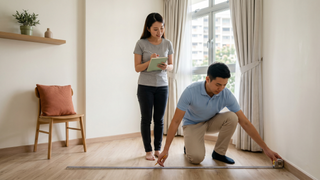 Measuring a bedroom in Singapore before bed frame delivery