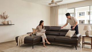 Measuring an L-shaped sofa layout in a Singapore living room