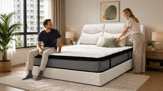 Upholstered bed with padded headboard in a modern Singapore bedroom styled for everyday comfort