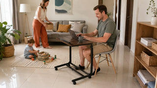 Folding work desk used as a compact home office setup in a modern Singapore living room