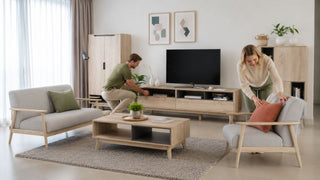 Modern living room furniture set in a Singapore home arranged for parents moving in