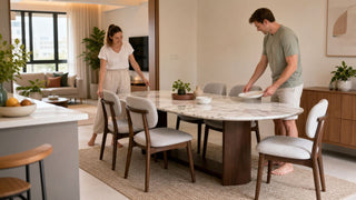 Marble dining table with chairs in a practical Singapore HDB dining area set up for everyday family hosting.