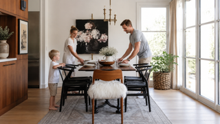 Mid-century modern dining set in a bright Singapore home, styled for family dining on a practical budget.
