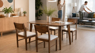 Wooden Scandinavian dining set in a modern Singapore home with a practical open dining and living layout.