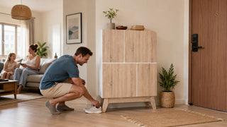Shoe cabinet in a compact BTO entryway with clear walking space for a modern Singapore home