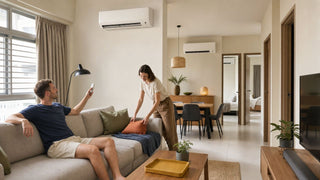 System 4 aircon in a modern Singapore HDB living room with a practical family seating layout.