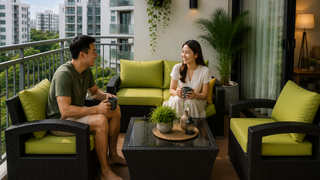 Outdoor table on a Singapore condo balcony with weather-resistant furniture