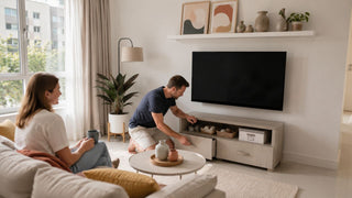 Ready-made TV console with storage in a modern Singapore HDB living room by MegaFurniture