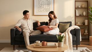 Newly relocated family furnishing an empty Singapore flat with bedroom and living room essentials