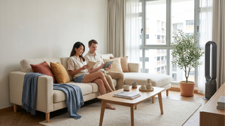 Bladeless tower fan cooling a Singapore living room