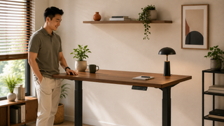 Standing desk fitted into a Singapore HDB bedroom study corner