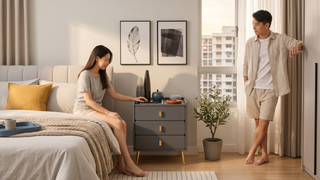 Smart bedside table setup in a Singapore bedroom