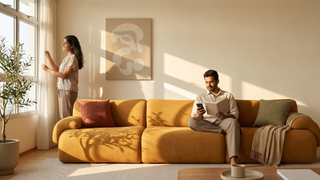 Sofa protected from afternoon sun fade in a Singapore living room