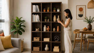 Storage shelves in a Singapore home living room