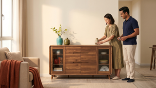 Storage sideboard in a Singapore home for organised living space
