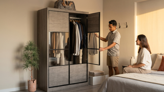Wardrobe in a Singapore bedroom with practical storage planning