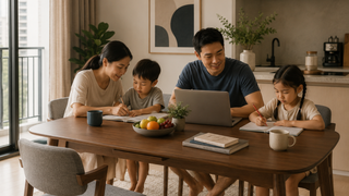 Dining table used for work from home and family meals in a Singapore home