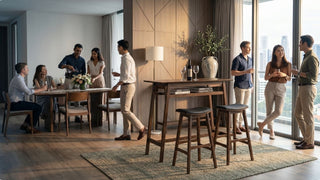 Wooden bar counter with stools in a modern Singapore condo, styled for guests, drinks, dining, and year-end entertaining