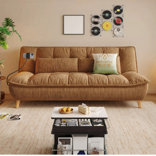 Mocha cat-scratch cloud sofa bed in a living room
