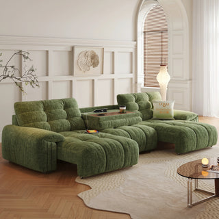 Power reclining fabric sofa bed in a living room