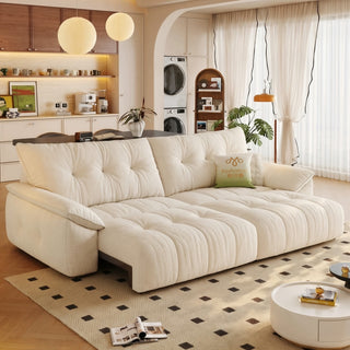 Cream chenille power sofa bed in a living room